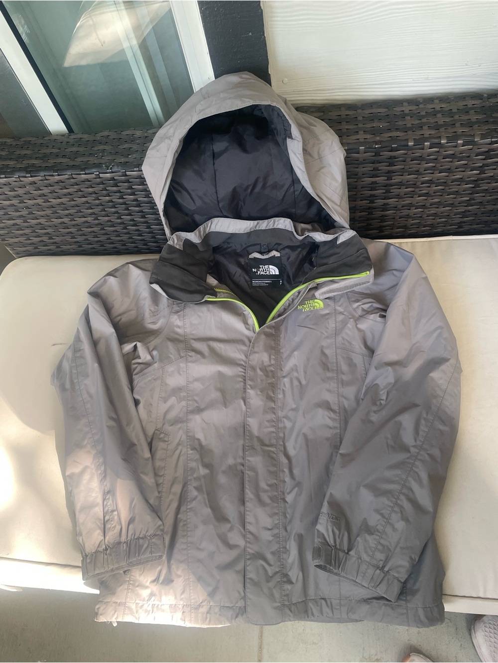 The North Face Grey Hooded Raincoat with Neon Trim